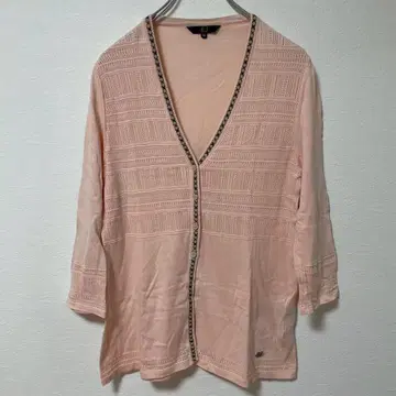 DAKS 닥스 V넥 가디건 7부 소매 겉옷 면 소재 핑크 40