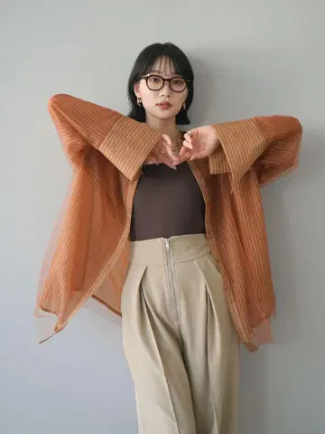 튤 도킹 시어 스트라이프 빅 커프스 오버 사이즈 셔츠