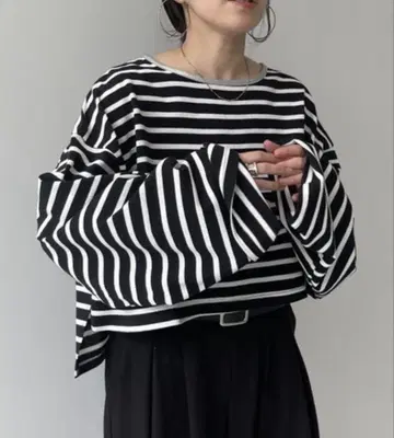 wee9s 와이드 슬리브 오버 사이즈 보더 티