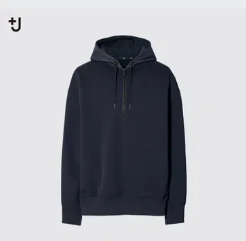 [ 새상품 ] UNIQLO +J 드라이 맨투맨 하프 후드티 네이비