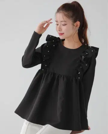 숄더 펄 프릴 페플럼 상의