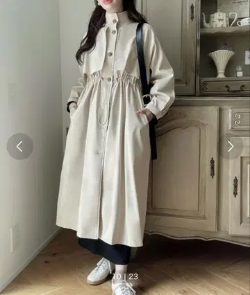 Meiru 스탠드 칼라 드로 코드 롱 코트