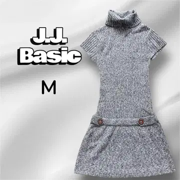 JJ Basic 니트 원피스 반팔 터틀넥 플레어 디자인