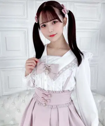 MA*RS 리본 포함 하트 세일러 블라우스 핑크 반팔