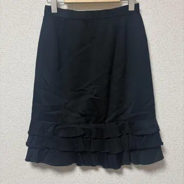 M-PREMIER 일본제 프릴 밑단 플레어 스커트 블랙 38호 M 상당
