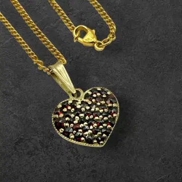 스와로브스키 하트 큐빅 목걸이 골드 x 레드