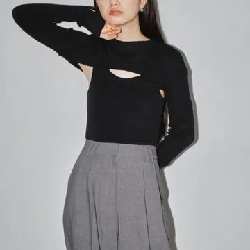 TODAYFUL 블랙 리브 긴팔 상의 셋업 프리 사이즈