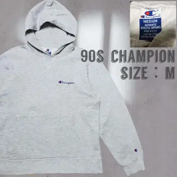 90s Champion 파랑 자수 택 후드티 M usa제 멜란지 그레이