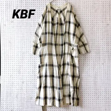 KBF 롱 가운 원피스 체크 무늬 코튼 린넨 프론트 오픈 겉옷