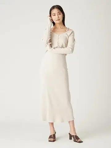 프레이 아이디 크림색 리브 니트 원피스 긴팔 셋업 F