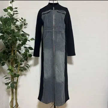 ABITOKYO 프론트 지퍼 데님 도킹 원피스