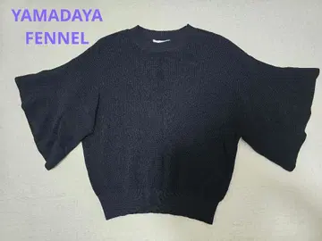 YAMADAYA FENNEL 블랙 와이드 슬리브 반팔 니트 상의