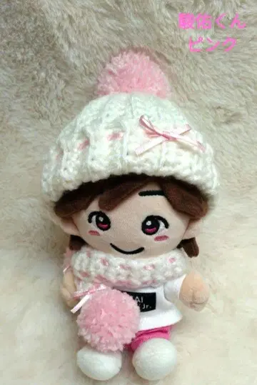 나니와단시 치비누이 니트 모자 & 머플러 화이트 파스텔 핑크