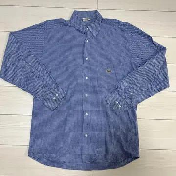 LACOSTE 파랑과 화이트 체크 긴팔 셔츠