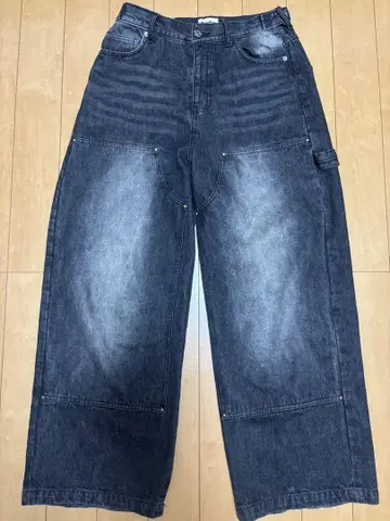 9090 다크 그레이 와이드 데님 팬츠