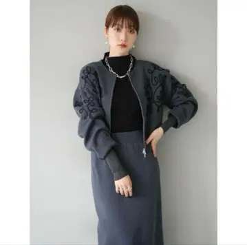 셋업 롱 스커트 지퍼 아우터 코드 자수 성숙/러블리