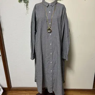 빅 사이즈 체크 무늬 긴팔 원피스