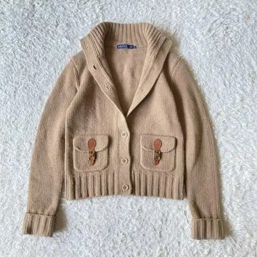 랄프 로렌 니트 가디건 라이트 브라운 가죽 장식 M