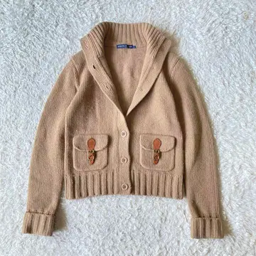 랄프 로렌 니트 가디건 라이트 브라운 가죽 장식 M