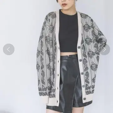 JEANASIS 12G 플로트 자카드 브라이트 V 가디건/화이트