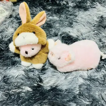 쇼와 레트로 봉제 인형 2세트 핑크 돼지 인형옷 곰돌이