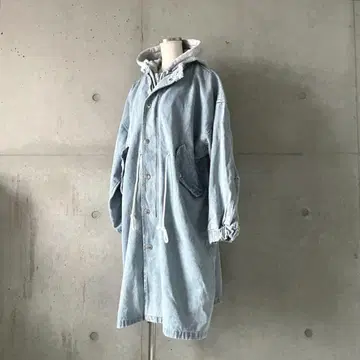 하자품 택 포함 새상품 레이어드 후데트 데님 코트