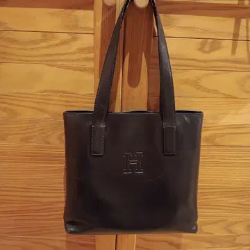 히로후 H 로고 가죽 토트백 블랙