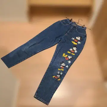 레어 90s 빈티지 데님 팬츠 미키 자수 디즈니