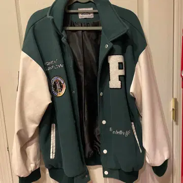 Moment Sunflower 바시티 자켓 다크 그린