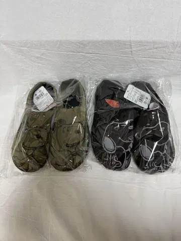 스누피 따뜻한 다운풍 슬립온 슈즈 블랙 카키 24.5cm