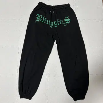 Blinggirl 스웨트 팬츠 블랙 x 그린 M 사이즈 힙합