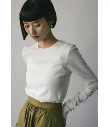 STYLEMIXER 하이 게이지 골지 스킨 롱 T 화이트