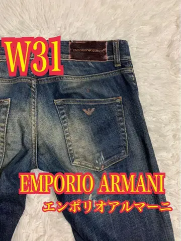 EMPORIO ARMANI 데님 청바지 데미지 가공 입체 로고 W31