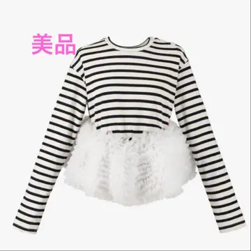 새상품급 Bibiy FRANCINE TULLE TOP navy 상의 긴팔