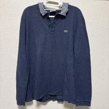 Lacoste 네이비 스트라이프 긴팔 피케 셔츠