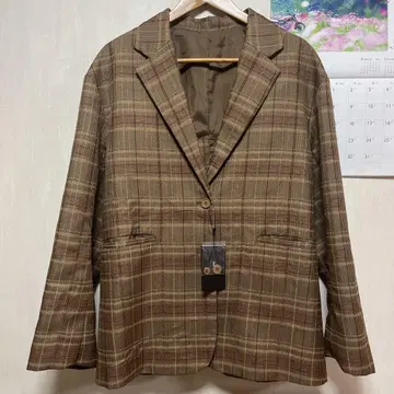 브라운 빨간색 체크 테일러드 자켓