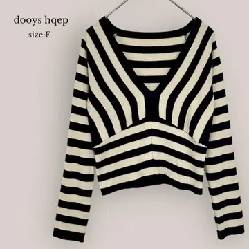 dooys hgep 크롭 보더 니트 스웨터 숏 기장 V넥