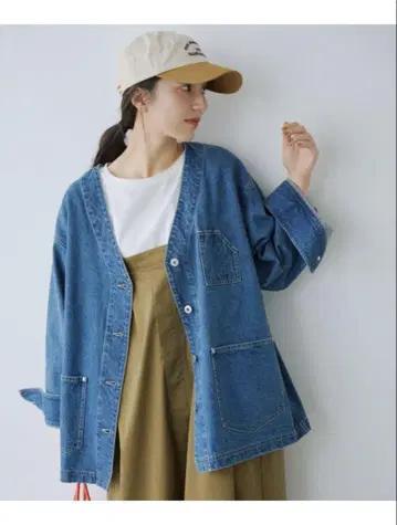 V넥 데님 커버올 [ CLIP denim ]