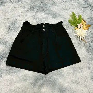 위고 스탠다드 (L) 데님 숏팬츠 허리밴딩 무지 블랙