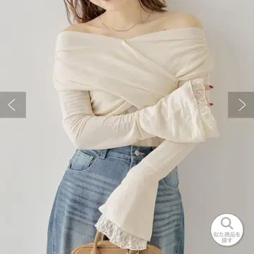 소매 프릴 크로스 원숄더 상의/아이보리