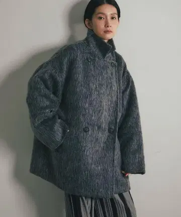 샤기 더블 코트 차콜 그레이
