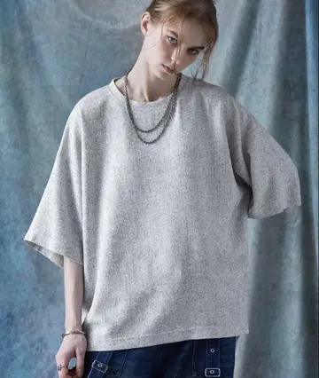 SERACE 루즈 실루엣 사이드 지퍼 트위드 반팔 T셔츠 S 사이즈