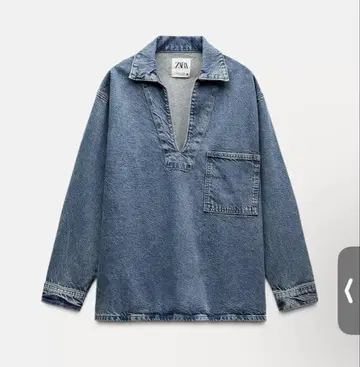 ZARA ZW 컬렉션 데님 피케 셔츠 L 워시 가공