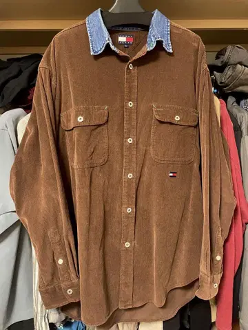 TOMMY HILFIGER 브라운 코듀로이 셔츠 L JEANS