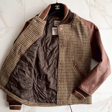 새상품급 DUFFER x Harris Tweed 가죽 절개 블루종 S