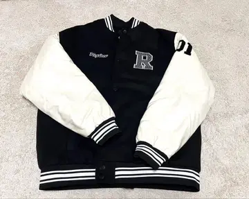 바시티 자켓 블랙/화이트 인조 가죽