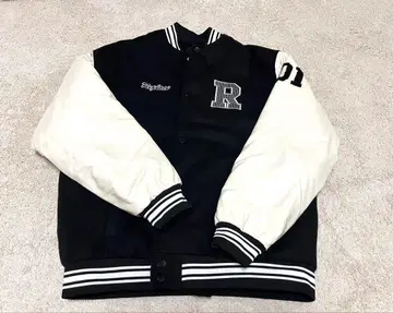 바시티 자켓 블랙/화이트 인조 가죽