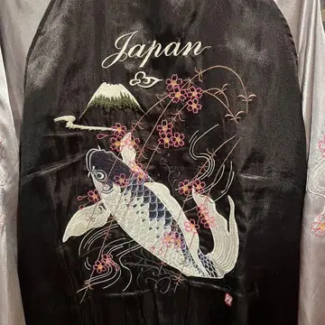 재패니즈 트래디셔널 잉어와 벚꽃 자수 스카잔