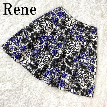 Rene 루네 꽃무늬 플리츠 플레어 스커트 블랙 블루 36 B6621