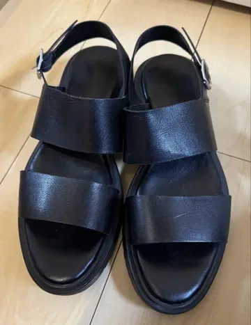 리얼 가죽 스트랩 벨트 샌들+E 블랙 27cm